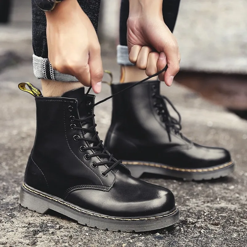 

Martin Boots Men's Fashion British Style Hight-top MEN'S SHOES Korean-style Versatile Black Mid-top Workwear Boots Winter Cotton