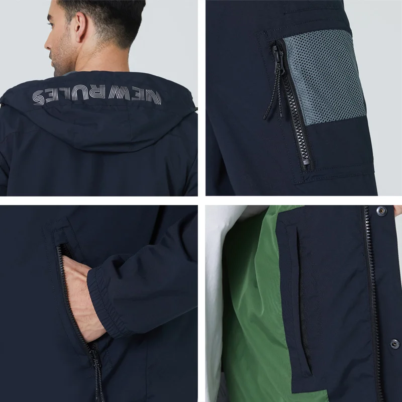 ICEbear-남성 짧은 윈드브레이커, 가을 스타일리시 트렌치 코트, 후드 포함, 고품질 남성 브랜드 의류, MWB21665D, 2021