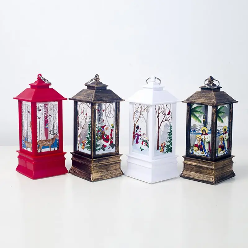 

Christmas Vintage Santa Snowman LED Painted Lamp Wind Light Portable Hanging Lantern Home Garden Decor Pendants Party Supplies