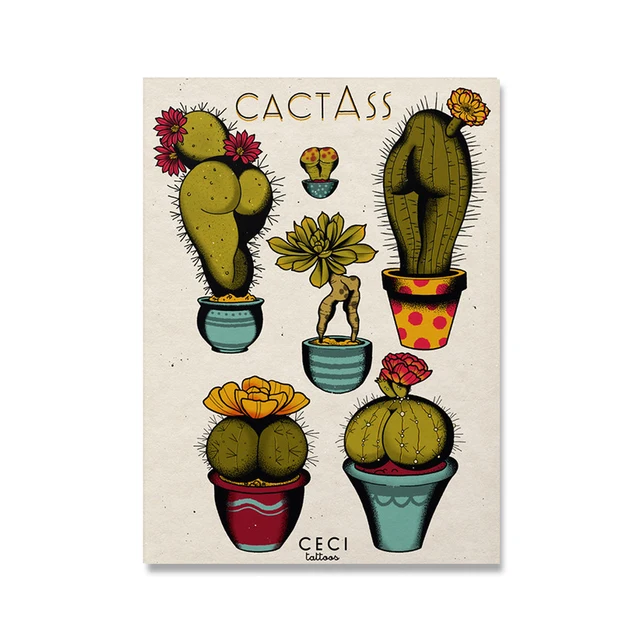 Sexy Cactass Carrots Booty Canvas Prints And Poster Christmas Decorations Tattoo Flash Painting Wall Picture For Bathroom Toilet Red