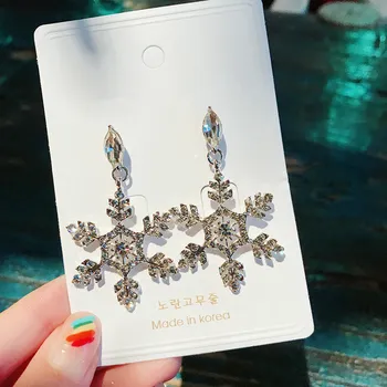 

Korean New Fashion Shiny Elegant Rhinestone Snowflake Dangle Earrings For Women Daily Jewelry