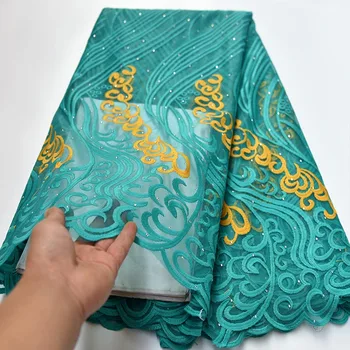 

New Design French Stones Nigerian Lace Fabric High Quality Tulle Net African Lace Fabric Wedding Swiss Voile Lace In Switzerland