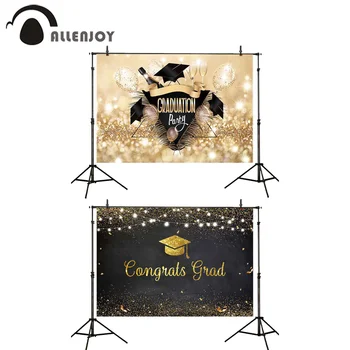 

Allenjoy Bachelor Cap Photocall Golden Dots Glitter Champagne Graduation Party Banner Bead Curtain Celebrate Event Backdrop