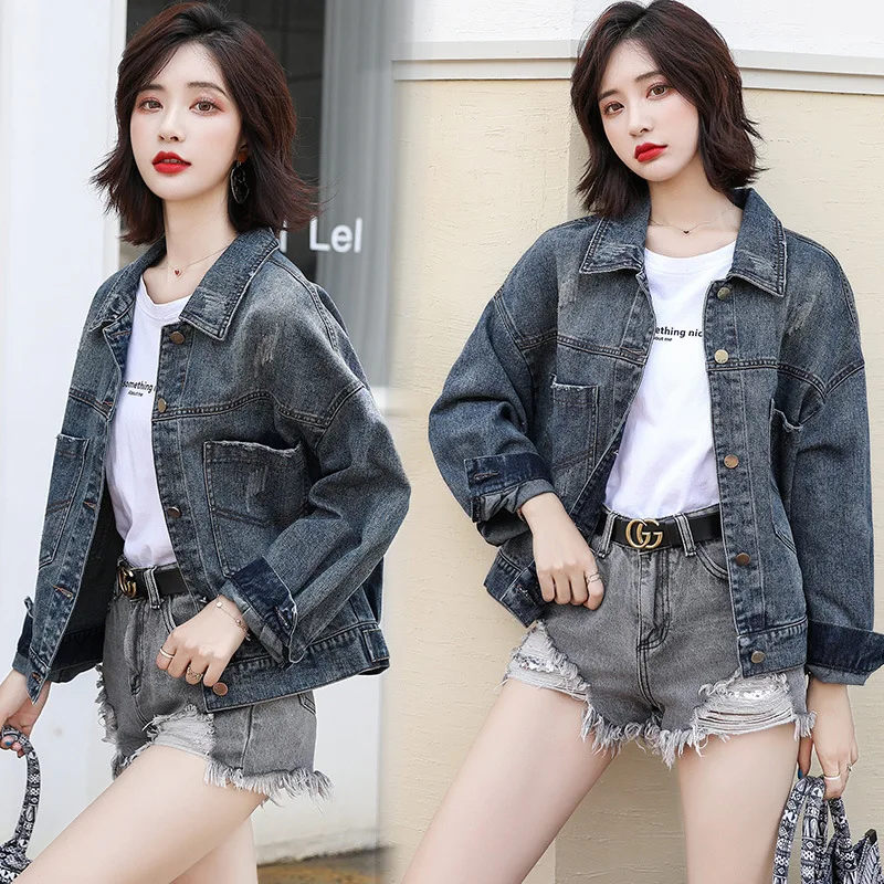 

Jeans Coat Women's Autumn 2019 New Style Korean-style Versatile Loose-Fit BF Hong Kong Flavor Students Short Jacket Denim Top