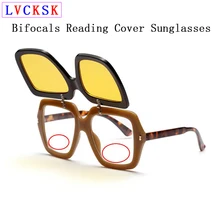 Квадратная оправа, бифокалы, откидная крышка, солнцезащитные очки для чтения, для женщин и мужчин, близкие к дальней дальнозоркости, очки для водителя, очки ночного видения N5