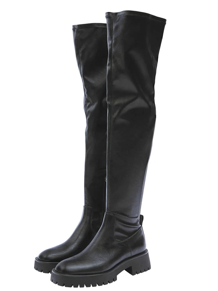 Winter Warm Over The Knee Boots Side Zipper Show Thin Leg Long Boots Thick Square Heels Women's Thigh High Botas Shoe