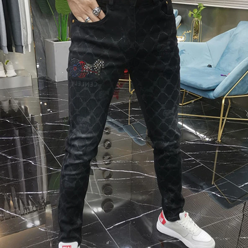 Erkek pantalones vaqueros ajustados para Hombre, con estampado de Kot, de moda europea, 2021|Pantalones vaqueros| - AliExpress