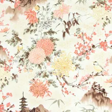 Наполовину ярдовая простая хлопковая ткань с мягким ветерком позолоченный пейзаж с цветком принт, ручная работа DIY Одежда Платье Ткань хлопок CR-210