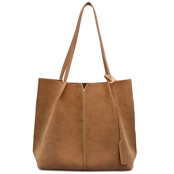 

Women Suede Handbags Soft Leather Women Bag 2Pcs Handbags Set Female Shoulder Bags Large Casual Tote Bags(Brown)