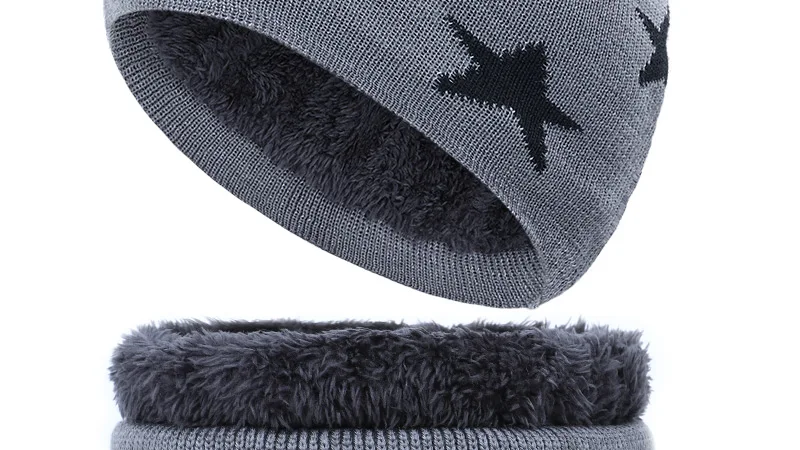 2019 модная детская зимняя шапка для мальчиков и девочек, шапка, шарф, комплект с пятиконечной звездой, бархатная хлопковая шапка, шарф