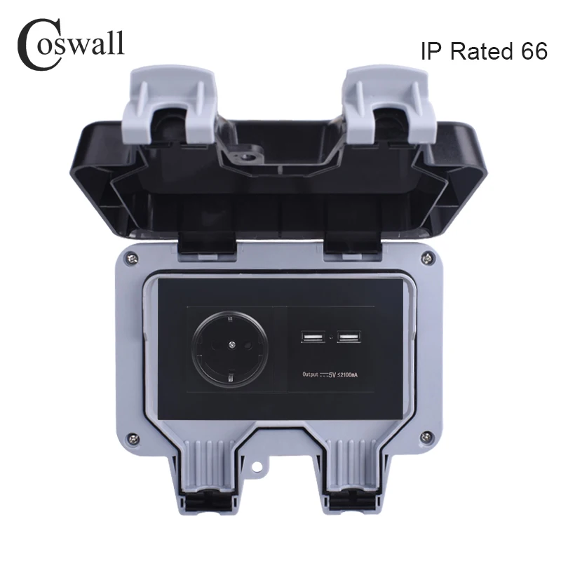 Coswall IP66 Всепогодный Водонепроницаемый Открытый настенный разъем питания 16A ЕС стандартный выход+ умный индукционный двойной usb зарядный порт
