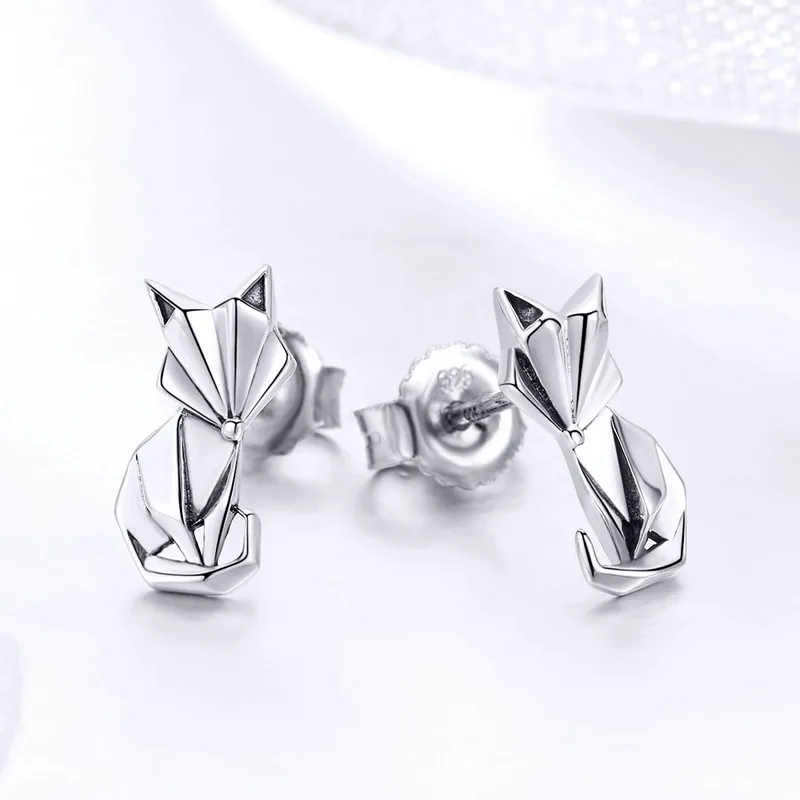 CodeMonkey,, подлинный 925 пробы, серебряный, модный, складной, лиса, серьги-гвоздики с животными для женщин, Стерлинговое Серебро, ювелирное изделие E526