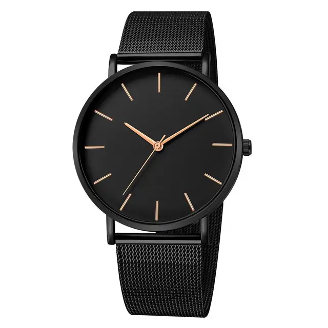 Top Brand Fashion Minimalist Ultra-thin Watch Men's Business Stainless Steel Strap Steel Mesh Quartz Watch Relogio Masculino B