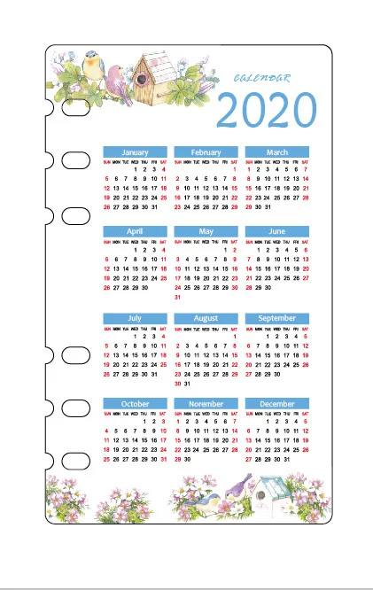 Год календарь ПВХ 6 отверстий индексный разделитель для спиральных переплетов планировщик блокнот s A5 A6 бумага внутри страницы блокнот наполнитель - Цвет: A6 flower