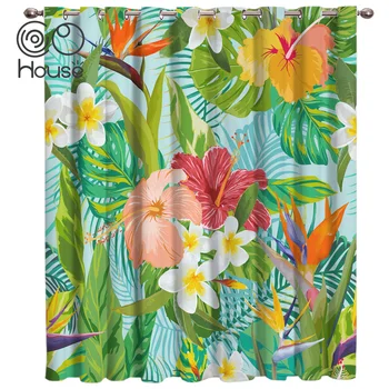 

Tropical Plant Flower Leave Window Treatments Curtains Valance Room Curtains Large Window Living Room Decor Kids Room Curtains