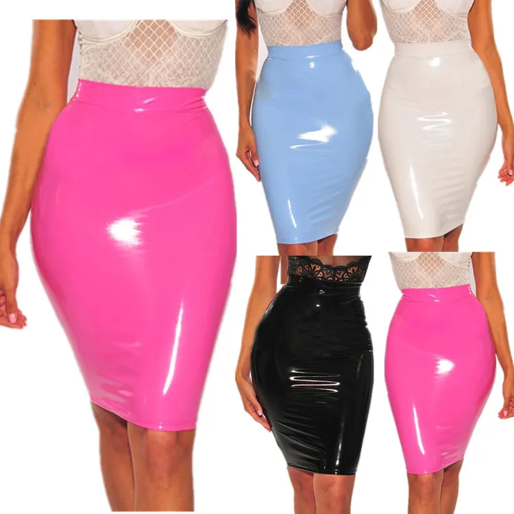 Women Skirt Fashion Tight Summer Bright Leather Solid Sexy Wrap Buttock PU Color Multicolor | Женская одежда