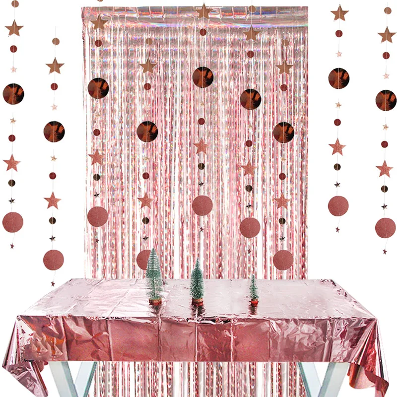 

1set Rose Gold Disposable Tableware Tablecloth Paper Cup Plate Straws Adult Kids Birthday Party Supplies Happy Birthday Balloons