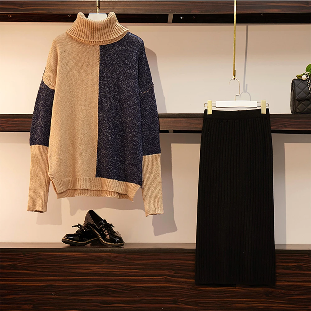 

JUAY KALA 2 piece set women Autumn And Winter Large Size Sweater Set (sweater + Skirt) And One-piece Sweater  