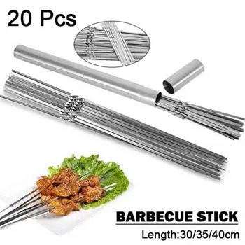 

20pcs Barbecue Skewers Reusable Flat Stainless Steel Barbecue Skewers BBQ Needle Stick For Outdoor Camping Picnic Tools