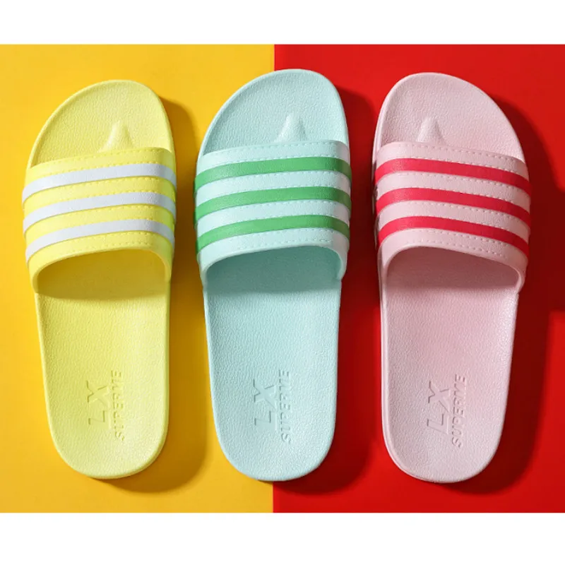 Summer The New Home Slippers Women Indoor Soft Bottom Bathroom Slides Non-slip Flat With Lovely Stripe Mixed Colors High Quality | Обувь