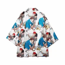 Японская уличная одежда кимоно кардиган для мужчин Пара рубашка женская летняя Солнцезащитная блузка кимоно косплей юката хаори