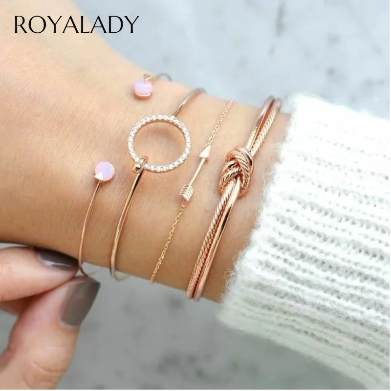 

Bohemian 4 Pcs/Set Arrow Knot Charm Chain Bracelets Set For Women Multi-layer Adjustable Open Fashion Bracelets Bangles Jewelry