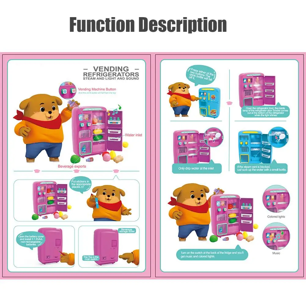 Hot Electric Simulation Double Refrigerator Vending Machine Play House Toy With Door Fog Function Lighting Ringing