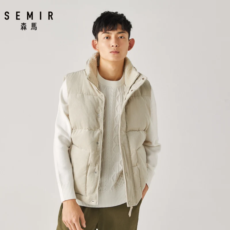 SEMIR хлопковый мужской жилет зима новая Корейская версия мужской жилет деловой мужской стоячий воротник Теплые Топы вельвет