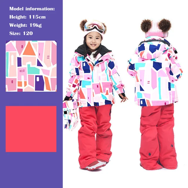 Детский лыжный костюм; Водонепроницаемая Лыжная куртка; зимние штаны; теплая зимняя верхняя одежда с капюшоном для мальчиков и девочек; костюм; зимний костюм - Цвет: color-1