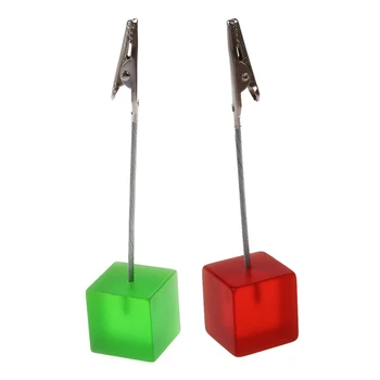 

2x Square Wire Memo Holder Paper Note Clip (Translucent Green&Translucent Red)