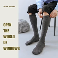 Chaussettes longues pour hommes de marque, décontractées, en coton peigné, classiques, unies, pour affaires, cadeau de fête ou de mariage, confortables, noires, Sokken 2