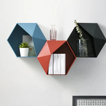 

Hexagonal Wall-Mounted Shelf Geometric Storage Rack Bracket Wall Room Decorative Display shelf ABS Solid Color Storage Box