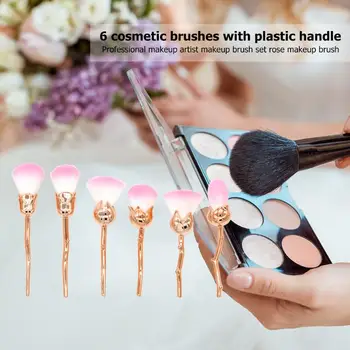 

6pcs/Set Rose Flower Shape Makeup Brush Compact and Portable Carry Convenient Face Foundation Blush Powder Beauty Pens