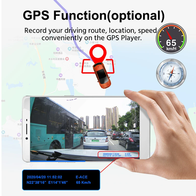 E ACE 3 0 дюймов Автомобильный видеорегистратор Wifi Dashcam GPS FHD 1080P с камерой заднего