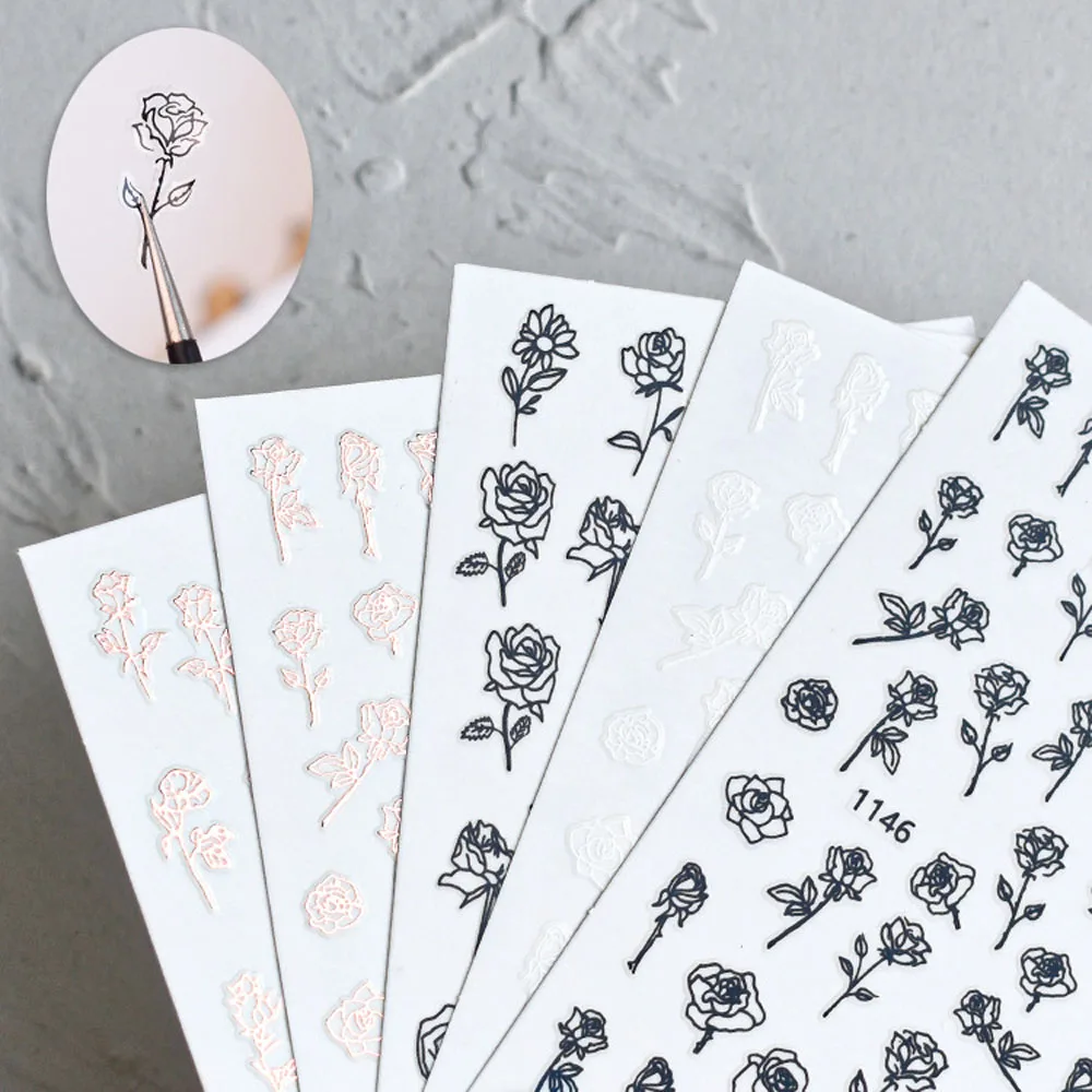 

Valentine's Day Sliders Stickers on Nails Rose Gold/Black/White 3D Decals Nail Manicure Adhesive Decorations 10*8cm Nail Wraps