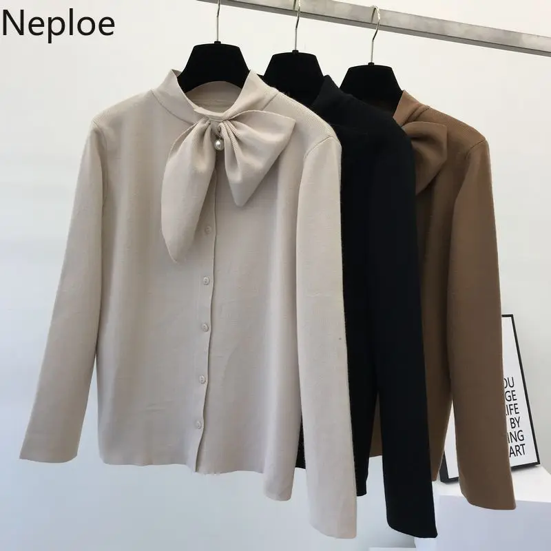 Neploe, темперамент, шнуровка, бант, дизайн, вязанный, Pull Femme, однотонный пуловер, свитер для женщин, тонкая, с одной грудью, нижняя часть, Джерси, 47695