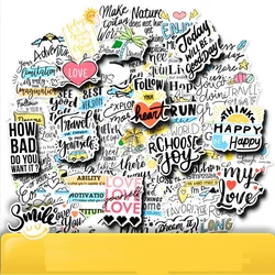 Autocollants lettres anglaises, 50 pièces, citations, dessins animés, pour ordinateur portable, Skateboard, étui, casque, jouet F4 