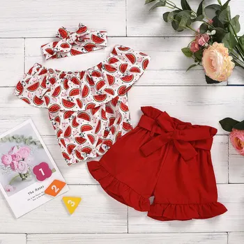 

New 2020 Baby Summer Clothing 1-4T Toddler Baby Kids Girl Watermelon Print Crop Shirt Tops Shorts Pants Headband Clothes