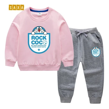 

Children's suit 2019 Spring and Autumn Boys and Girls Sweater Set Cartoon Print Children's Long Sleeve Set 100% Cotton Kids Set