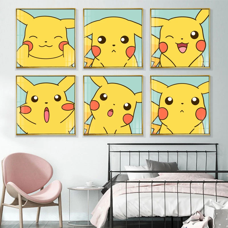 ポケモン漫画キャンバス 印刷されたピカチュウ 子供部屋のポスター 保育園のポスター Painting Calligraphy Aliexpress