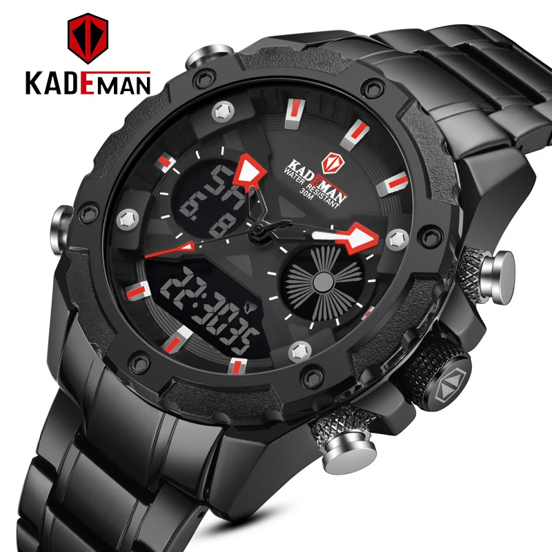 

Black Steel Strap Watches Men's Waterproof Military Digital Clock Quartz Watch Male Electronic LED Watches Relogio Masculino
