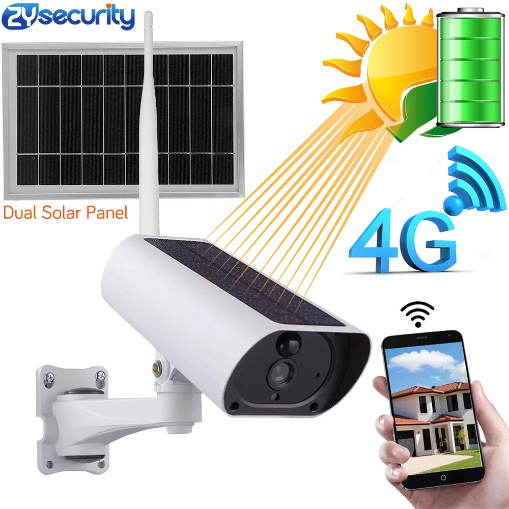  Solar Power 4G SIM Card Wireless IP Camera Recharge Battery 1080P 4X Zoom Audio IR Night View Outdo