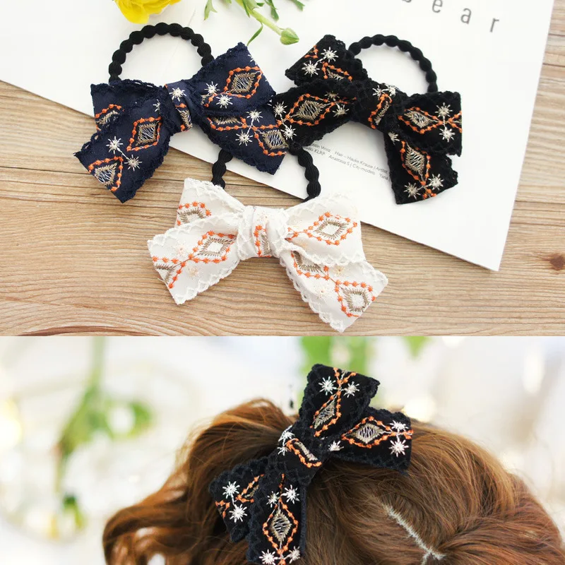 Rural wind embroidery embroidered bow hair rope ethical bands Han Guofa accessories |