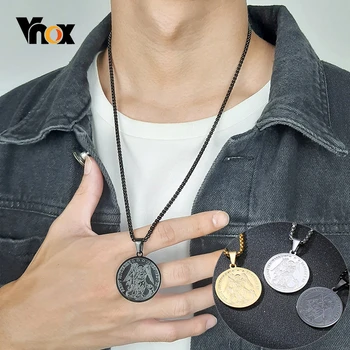 

Vnox Retro Saint Michael Necklaces for Men Stainless Steel Supreme Commander one of the Chief Princes Pendants Male Jewelry
