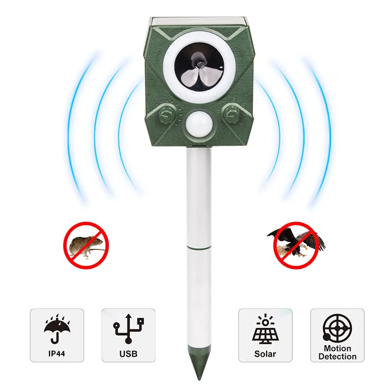 Repelente de aves de asustar pájaro ratón repele el rata ratones de carga Solar IP44 impermeable