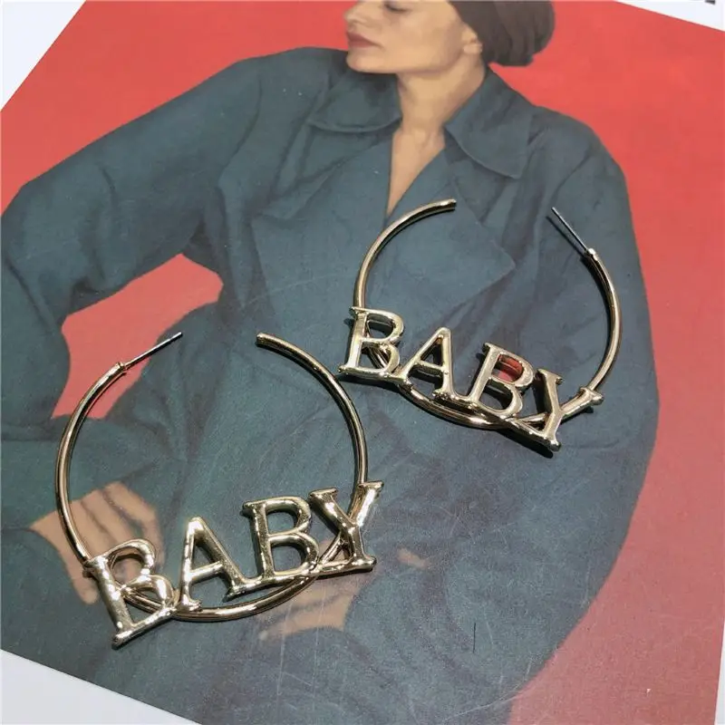 Алфавитные буквы Baby большой круг обруч серьги для женщин модная обувь в стиле хип