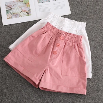 

6-16Years Girls Kids Summer Shorts Cotton Pink Loose Jeans Pants Children White High Waist Shorts Teenage Princess Trousers 2020