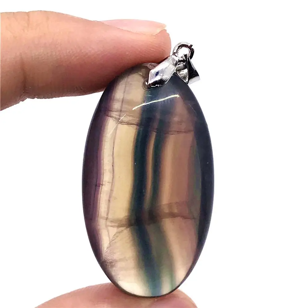 

Natural Colorful Fluorite Pendant For Woman Man Clear Crystal 43x26x17mm Egg Shape Beads Rainbow Gemstone Fashion Jewelry AAAAA