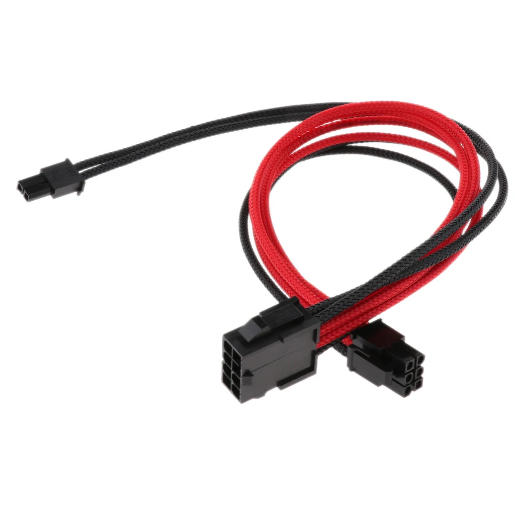 2pcs PCIE 6+2-Pin PCI Express Cable Extension 30cm Sleeved Black & Red
