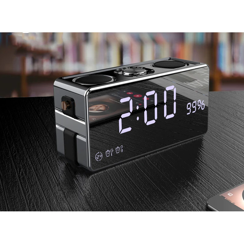 LED HD Digital Display Desktop Clock Multifunction 2.1 Channel 3 Subwoofer Bluetooth Wireless FM Radio Alarm Clock Phone Sound